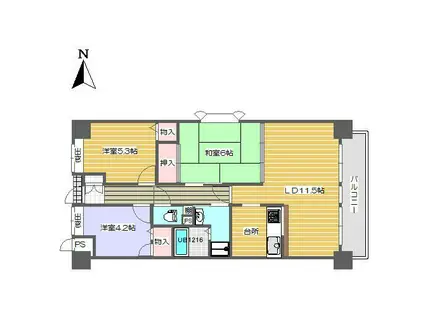 川端壱番館(3LDK/3階)の間取り写真