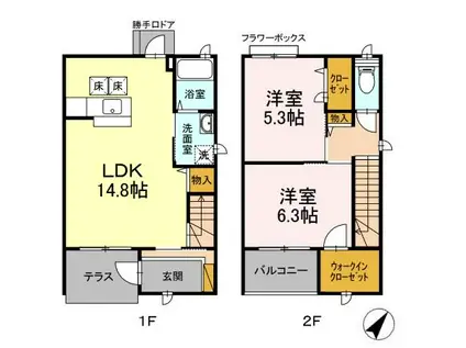 ピュアパレス参番館(2LDK/1階)の間取り写真