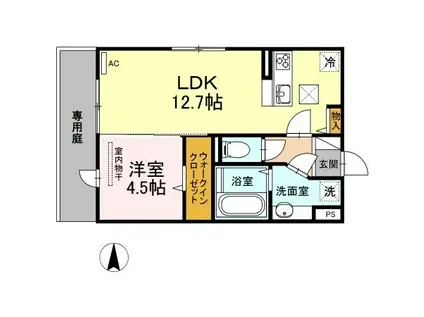 DーROOM飯倉中央(1LDK/1階)の間取り写真