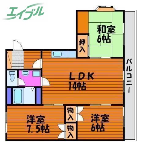 ドミール ハッタ(3LDK/3階)の間取り写真