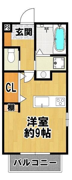 ボヌール三田(1K/1階)の間取り写真