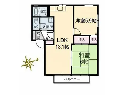 ディアス川南 A(2LDK/2階)の間取り写真