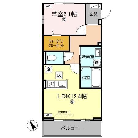 J.リヴェール高松西宝町 C棟(1LDK/1階)の間取り写真