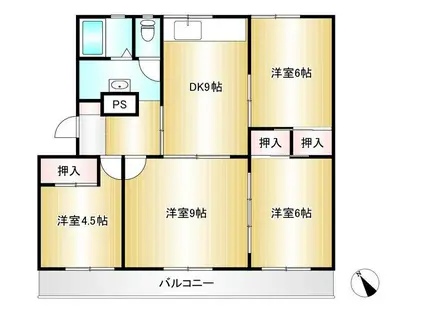 リアンI棟(4DK/3階)の間取り写真