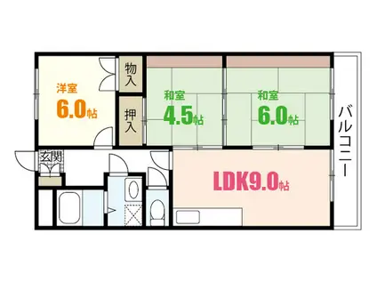 メゾニティ勇(3DK/2階)の間取り写真