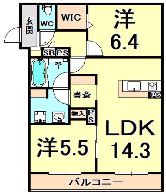 ECRAGE西宮(2LDK/3階)の間取り写真