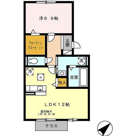 ウエスト WING(1LDK/1階)の間取り写真