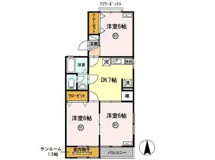 レジデンスT・H II号館(3DK/2階)の間取り写真