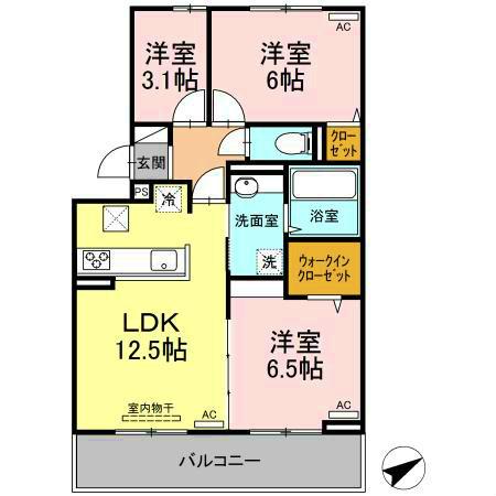 ロイヤル サン B棟(3LDK/2階)の間取り写真