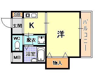 ヴィラ芦屋川(1K/2階)の間取り写真