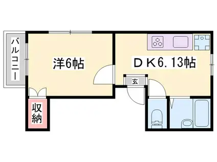 ナイスワン広畑(1DK/2階)の間取り写真