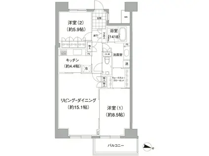 アビティ目黒(2LDK/6階)の間取り写真