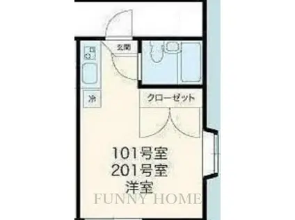 コーポミワA棟(ワンルーム/1階)の間取り写真