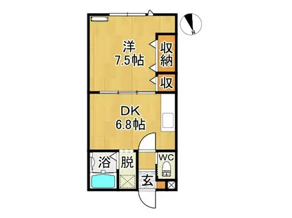 グレープ館B(1DK/1階)の間取り写真