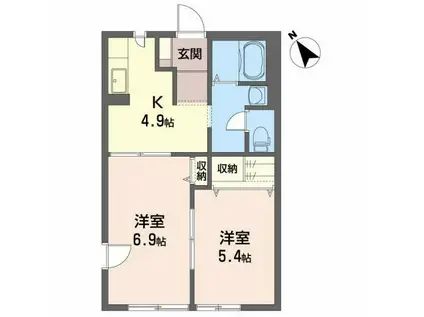 サン・ペガサスB(2K/1階)の間取り写真