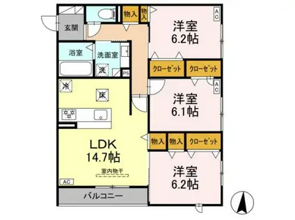 メゾン ド アン(3LDK/1階)の間取り写真