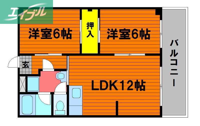 虫明第ニマンション(2LDK/2階)の間取り写真