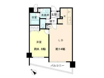 ヒューリック目黒三田(1LDK/6階)の間取り写真