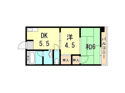 コーポサンルーツII(2DK/4階)の間取り写真