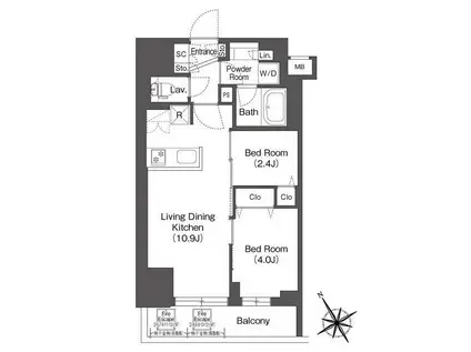 BLUROCK後楽園(2LDK/6階)の間取り写真