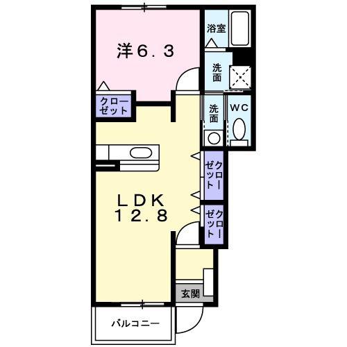 ウエスト・ブリーズ(1LDK/1階)の間取り写真