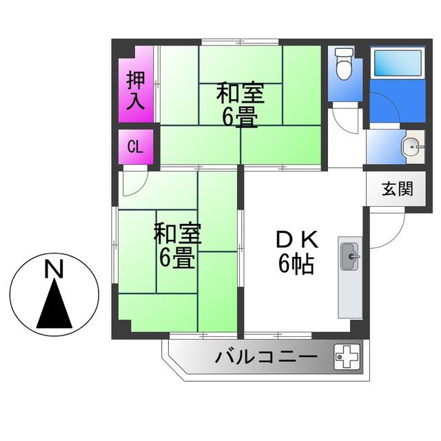 稲地ハイツ(2DK/4階)の間取り写真