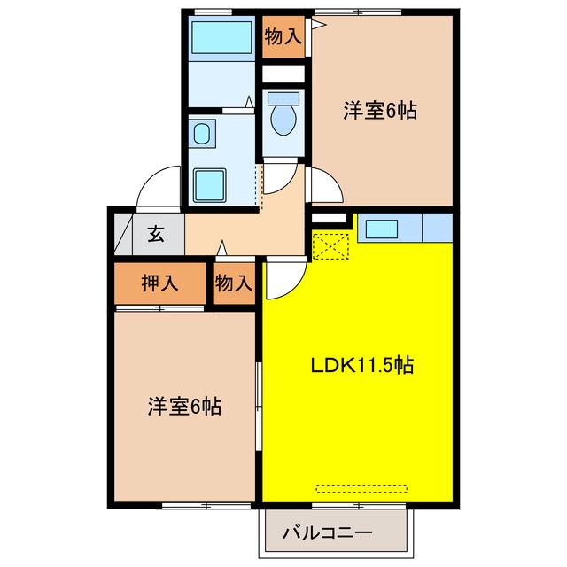 ARCADIA MAKI A(2LDK/2階)の間取り写真