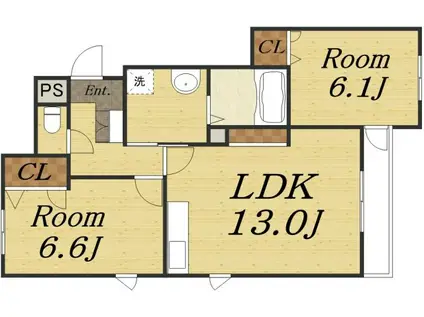 ラジェント御願塚(2LDK/2階)の間取り写真