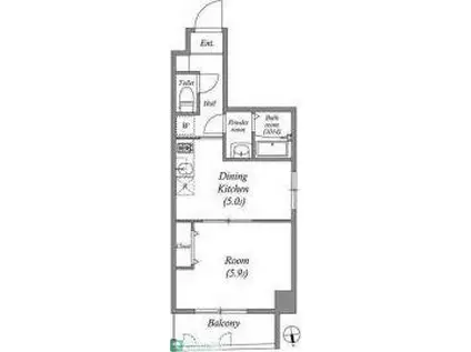 ペアパレス六町環七北通(1DK/2階)の間取り写真