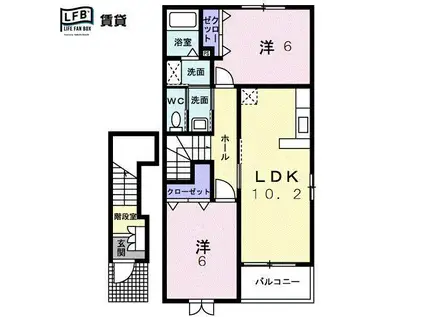 クレールにほづ B棟(2LDK/2階)の間取り写真