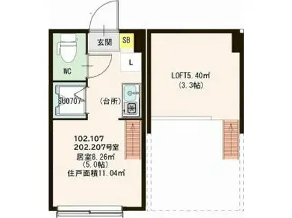 ハーモニーテラス大井II(ワンルーム/1階)の間取り写真