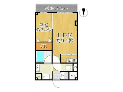 エスペランス箕面(1LDK/3階)の間取り写真