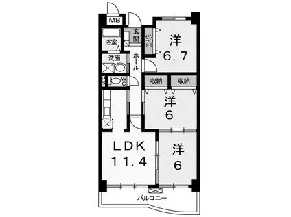 クレメント・ミヤマエ(3LDK/3階)の間取り写真