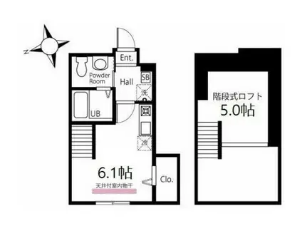 ハーミットクラブハウス境之谷IIA棟(ワンルーム/1階)の間取り写真