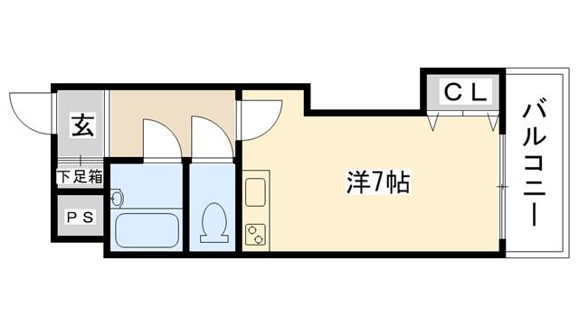 ハイネス門戸(ワンルーム/1階)の間取り写真