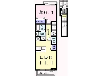 ハウスUOEII(1LDK/2階)の間取り写真