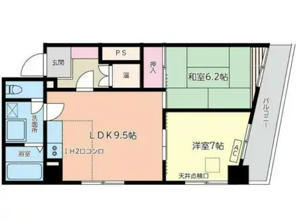 アイナ レア ビラ(2LDK/6階)の間取り写真