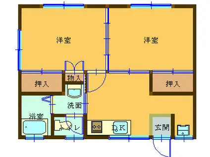 サンフラットA(2DK/2階)の間取り写真