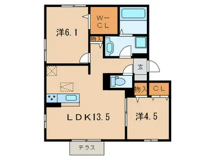 ラ・ヴェール鈴蘭(2LDK/1階)の間取り写真