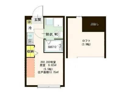 ソレイユ北綾瀬(ワンルーム/2階)の間取り写真