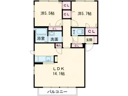 グリーンハウスLATTE B棟(2LDK/2階)の間取り写真