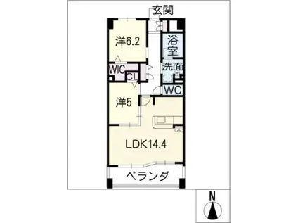 ルナーリア(2LDK/6階)の間取り写真
