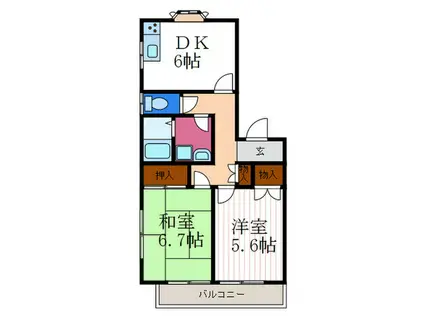 パークハイムミカサ(2DK/1階)の間取り写真