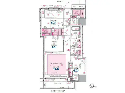 プラウドタワー郡山(2LDK/15階)の間取り写真