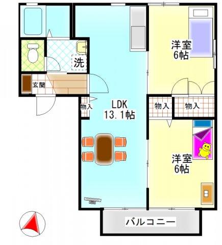 プリンス大島(2LDK/2階)の間取り写真