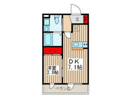 クレア宮原(1DK/2階)の間取り写真