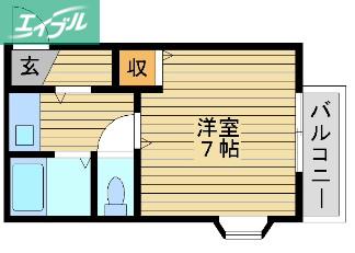 コスモクイーン鹿田(1K/2階)の間取り写真