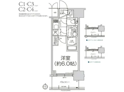 エスリード大阪リエート(1K/14階)の間取り写真