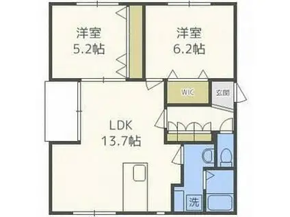 タルト月寒中央(2LDK/2階)の間取り写真