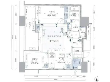 アイランドシティオーシャン&フォレストタ(2LDK/14階)の間取り写真